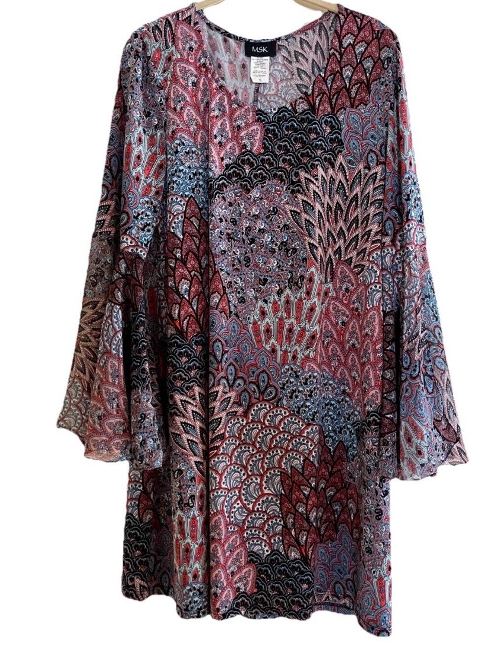 MSK Mini Dress XL Multicolor Bell Sleeves Boho Colorful Festive